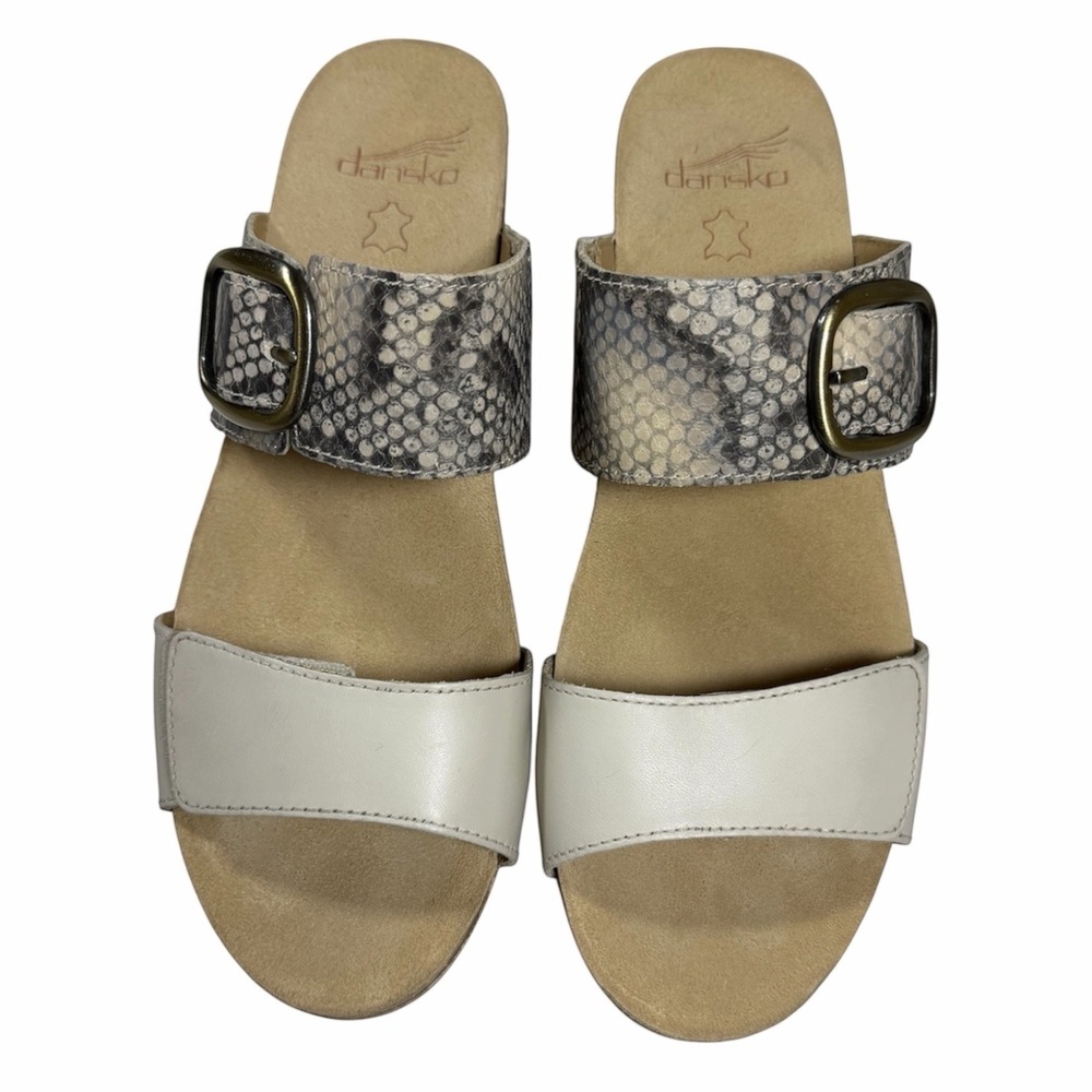 Dansko Shannon Leather Ivory Snake Print Wedge Sandals Women's EU 41‎ US 10.5-11
